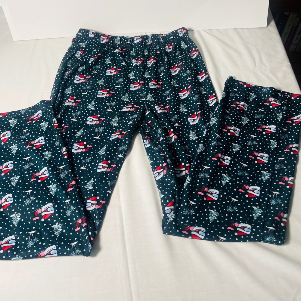 Vineyard Vines Kids L Pajama Pants Santa Whale Ski Christmas Green Holiday PJ